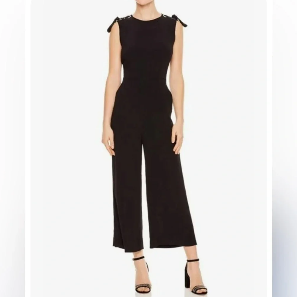 NWOT Sandro Paris Ermaline Lace Up Crepe Black Wide Leg Minimalist Jumpsuit Sm - Picture 1 of 6